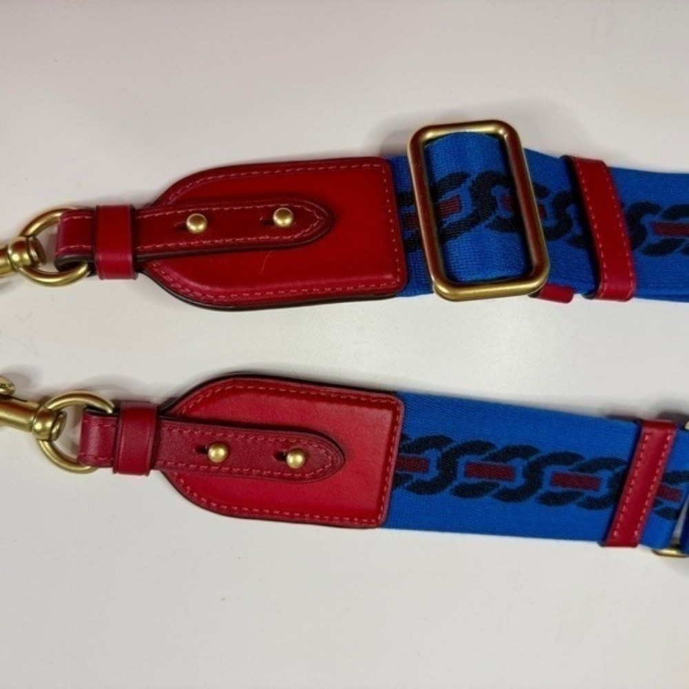 Coach Beat Saddle Bag Red Glovetanned Leather Crossbody C3738 Blue Strap - Picture 10 of 12